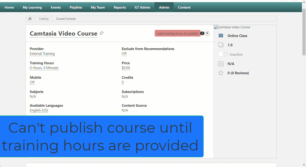 Require Training Hours to Publish a Course in Cornerstone LMS